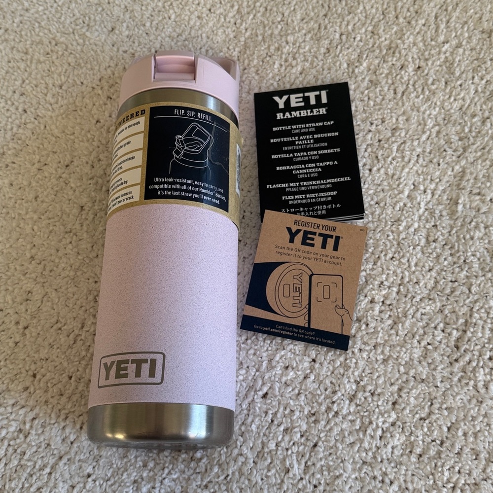 YETI Rambler 18 oz Bottle Chug Cap Pink Cherry Blossom Textured Travel Cup Mug - Picture 7 of 11